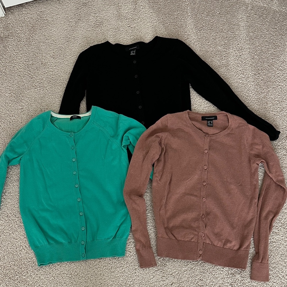 Women's Cardigan Sweater Set - Black, green, and Pinkish Brown